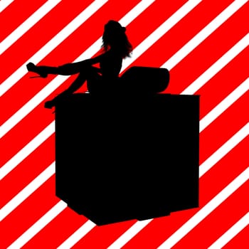 A  black christmas illustration silhouette on an red and white background