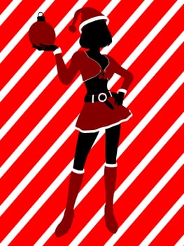 A  black christmas illustration silhouette on an red and white background