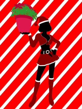 A  black christmas illustration silhouette on an red and white background