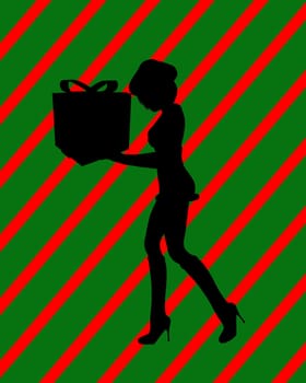 A  black christmas illustration silhouette on an red and white background