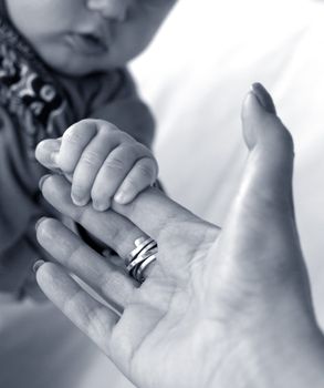 The image of hands of parents and the child