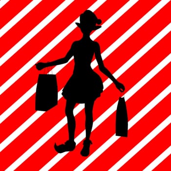 A  black christmas illustration silhouette on an red and white background