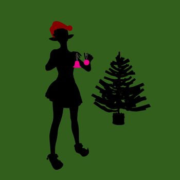 A  black christmas illustration silhouette on an red and white background