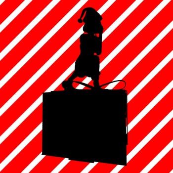 A  black christmas illustration silhouette on an red and white background