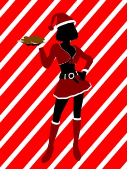 A  black christmas illustration silhouette on an red and white background