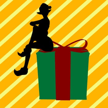 A  black christmas illustration silhouette on an yellow and white background