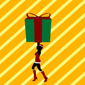 A  black christmas illustration silhouette on an orange and yellow background