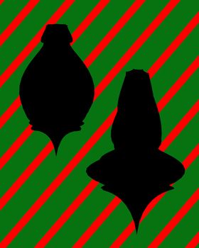 A  black christmas illustration silhouette on an red and green background