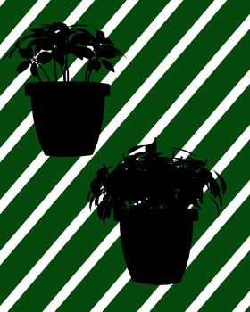 A  black christmas illustration silhouette on an green and white background