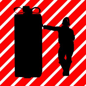 A  black christmas illustration silhouette on an red and white background