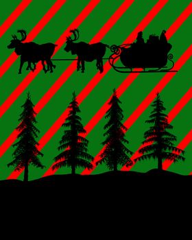 A  black christmas illustration silhouette on an red and green background