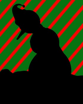 A  black christmas illustration silhouette on an red and green background