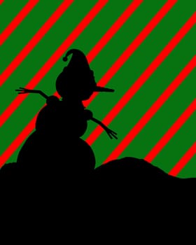 A  black christmas illustration silhouette on an red and green background