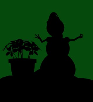 A  black christmas illustration silhouette on an green background