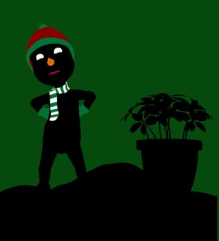 A  black christmas illustration silhouette on an green background