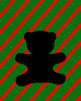 A  black christmas illustration silhouette on an red and green background