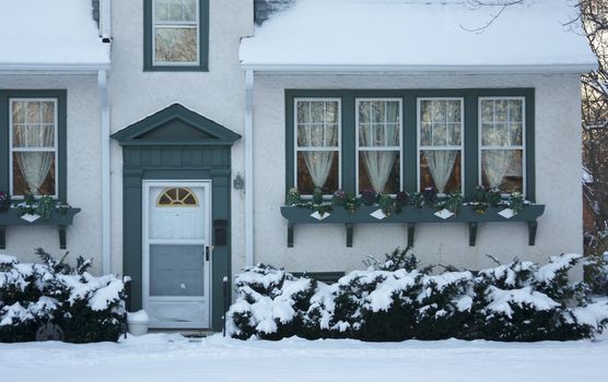 Majestic Home Facade on a Blustry Winter Day