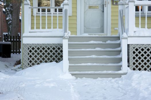 Home Facade and Steps on a Blustry Winter Day