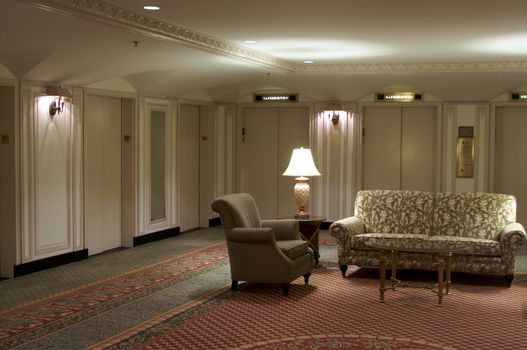 Classic Elevator Lobby Interior of a Hotel