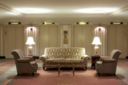 Classic Elevator Lobby Interior of a Hotel