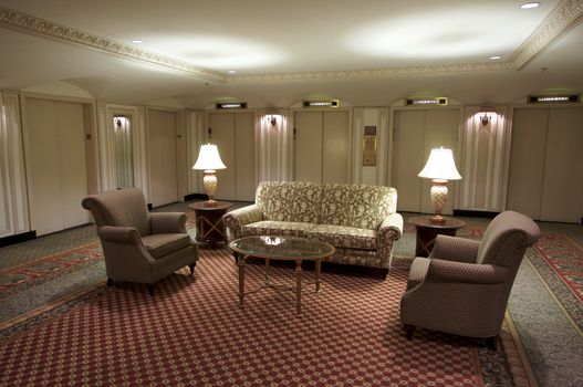 Classic Elevator Lobby Interior of a Hotel