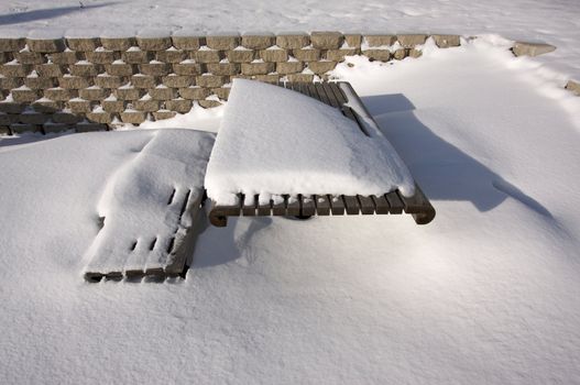 Picnic Table covered with Snow one Early Morning