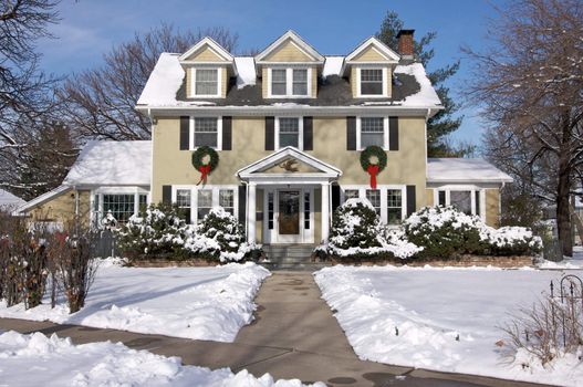 Majestic Newly Constructed Home Facade on a Blustry Day