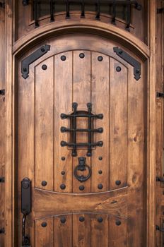 A newly constructed, modern American home wooden doorway.