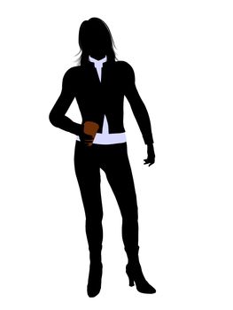 Female business executive silhouette holding a coffee cup on a white background