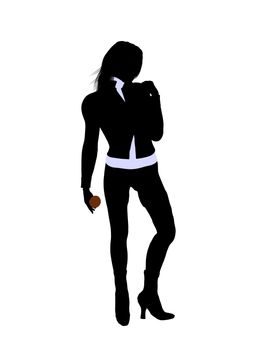 Female business executive silhouette holding a coffee cup on a white background