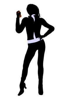 Female business executive silhouette holding a coffee cup on a white background