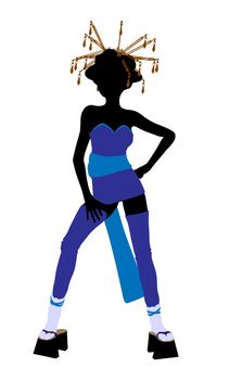 A geisha girl silhouette dressed in a blue outfit on a white background