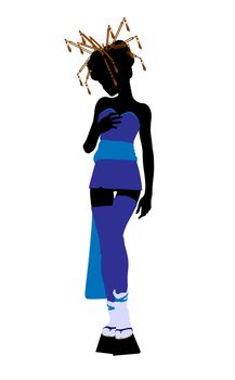 A geisha girl silhouette dressed in a blue outfit on a white background