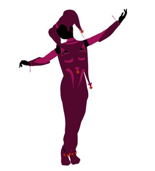 A girl joker silhouette dressed in a pink outfit on a white background