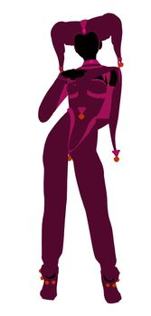 A girl joker silhouette dressed in a pink outfit on a white background