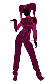 A girl joker silhouette dressed in a pink outfit on a white background