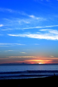 Beautiful sunset over the ocen at Ventura beach with channel islands in background