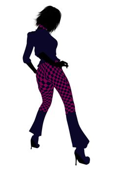 A girl silhouette dressed in a pink checkered outfit on a white background