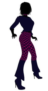 A girl silhouette dressed in a pink checkered outfit on a white background