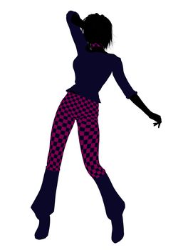 A girl silhouette dressed in a pink checkered outfit on a white background