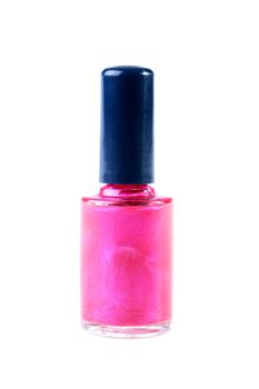 The small bottle with purple nail polish, is used in the course of manicure.
