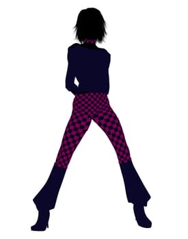 A girl silhouette dressed in a pink checkered outfit on a white background