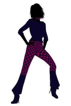 A girl silhouette dressed in a pink checkered outfit on a white background