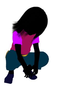 Caucasian girl silhouette on a white background