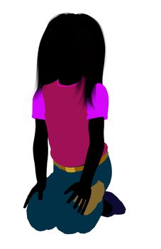 Caucasian girl silhouette on a white background