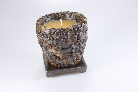 coffee candle on gray background 