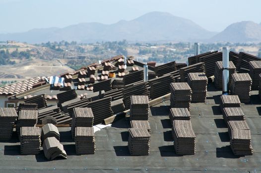 New Home Construction Site Roof and Tiles