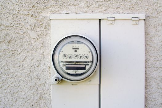 Electric Meter on Outside Stucco Wall