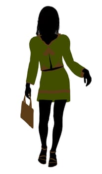 A girl silhouette fashionably dressed in a green outfit on a white background