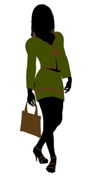 A girl silhouette fashionably dressed in a green outfit on a white background